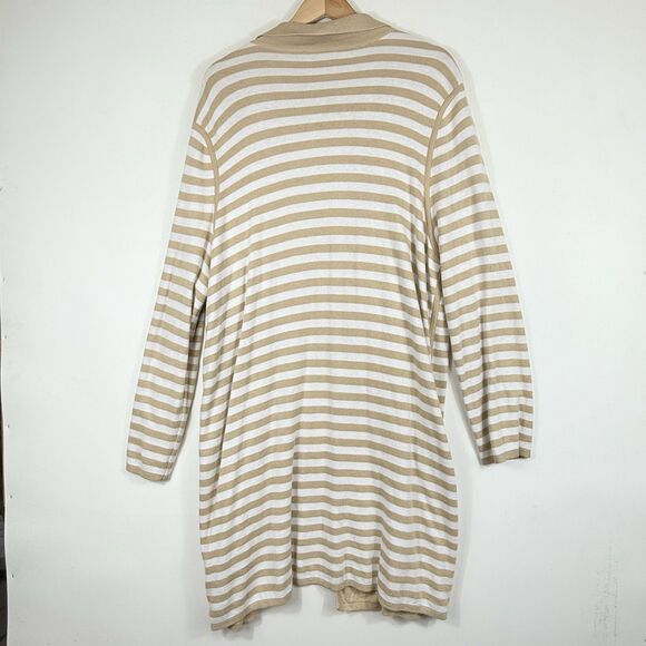 Chico's Womens 4 XL 18 Tan White Stripe Reversible Knit Duster Cardigan Sweater - Picture 4 of 9